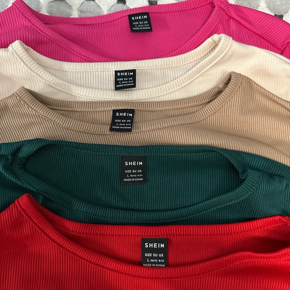 SHEIN Long Sleeve Tops - Red, Pink, Green, Tan, Ivory - Picture 2 of 2